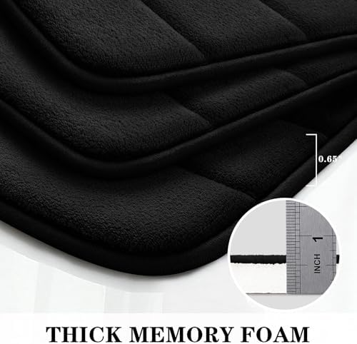 BYSURE Black Memory Foam Bathroom Rug Set 17"x24"+20"x32"+U20 x24