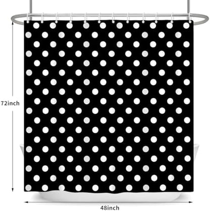 Polka Dots Shower Curtain, Black White Waterproof Fabric Shower Curtain for Bathroom with Modern Abstract Geometric Circle Bath Curtain Decor with Hooks, Machine Washable, 48''Wx72''L
