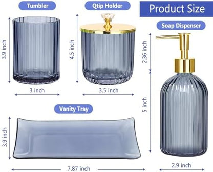 Haturi Glass Bathroom Accessories Set, Blue Bathroom Set, 4 Pcs
