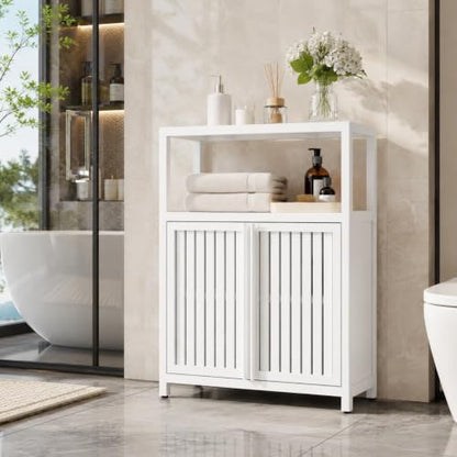 Bamboo Storage Cabinet, White Freestanding Bathroom Cabinet