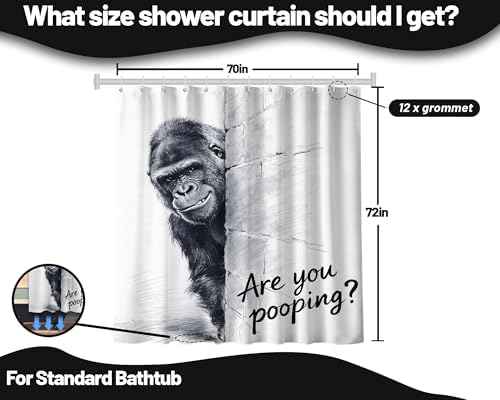 Funny Gorilla Shower Curtain Monkey, 70x72 Inchs