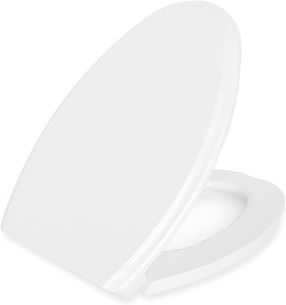 Premium Heavy-Duty Elongated (Oval) Toilet Seat (Oblong 18.5″), Soft Close & Silent, Metal Hinges, Quick-Attach Installation, Durable, Easy-Clean, White