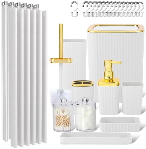 23 PCS White Bathroom Accessories Set丨Shower Curtain Bathroom Accessory