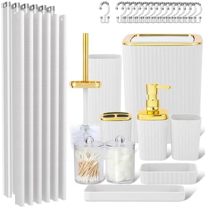 23 PCS White Bathroom Accessories Set丨Shower Curtain Bathroom Accessory