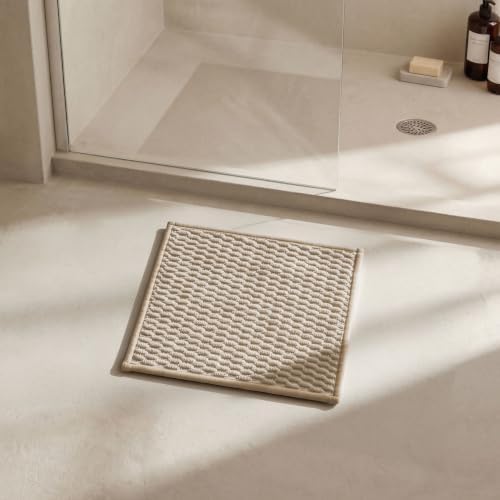 Triohero Small Bathroom Rugs Non Slip Washable Bath Rugs Super Absorbent Bathroom Rug Thin Quick Dry Low Pile Bath Mats, Beige 12x12
