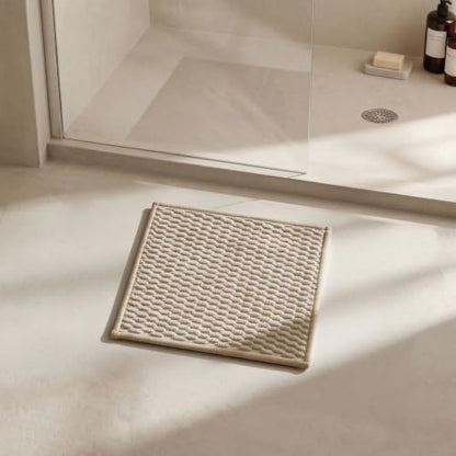 Triohero Small Bathroom Rugs Non Slip Washable Bath Rugs Super Absorbent Bathroom Rug Thin Quick Dry Low Pile Bath Mats, Beige 12x12