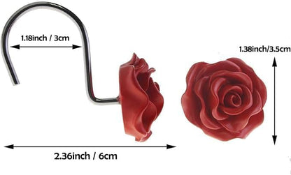 12 PCS Rose Shower Curtain Hooks Anti Rust Decorative Shower Curtain Rings