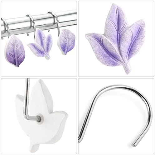Purple Plant Leaf Shower Curtain Hooks,Eucalyptus Bathroom Decor,12PCS