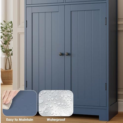 HORSTORS 67" H Bathroom Storage Cabinet, Blue Linen Cabinet with Drawers