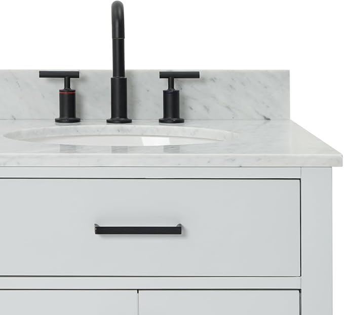 ARIEL Hepburn 60-inch Bathroom Vanity with Sink,Solid Wood, 0.75-inch Italian Carrara Marble Countertop & Backsplash, Double Oval Porcelain Sink, 4 Soft Closing Doors, 6 Dovetail Drawers, Grey