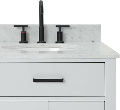 ARIEL Hepburn 60-inch Bathroom Vanity with Sink,Solid Wood, 0.75-inch Italian Carrara Marble Countertop & Backsplash, Double Oval Porcelain Sink, 4 Soft Closing Doors, 6 Dovetail Drawers, Grey