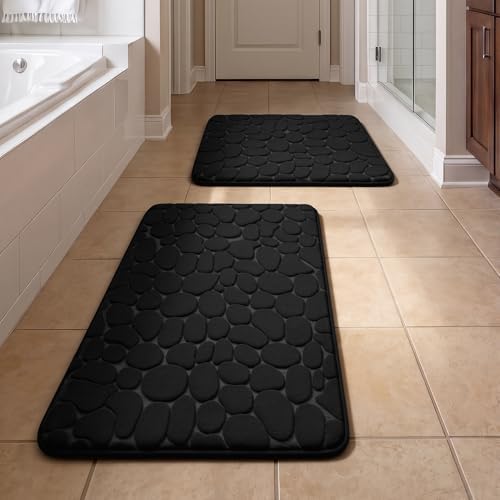 YIHOUSE Bathroom Rugs Mat Set, Memory Foam Bath Mat 2 Piece Black