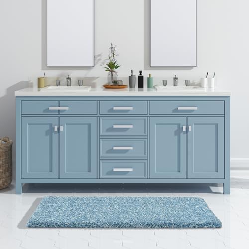 Yimobra Luxury Bathroom Rugs, Fluffy Bath Mats, Non Slip, Water Absorbent Microfiber, Machine Washable, Plush Runner Shower Rugs, Thick Matts for Bathroom Floor&Tub, 56" X 24", Denim Blue and White