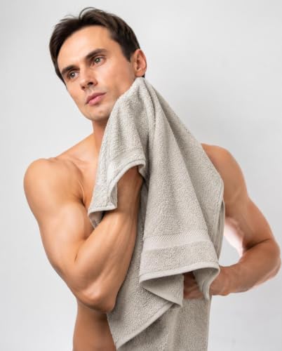 Towel and Linen Mart Cotton White 6 Pack Bath Towel Set,Quick Dry,Absorbent,Light Weight, Soft Feel, Premium Towels for Hotel, Spa and Bathroom (24 x 48) (Silver, 24 X 48 6 Pack)