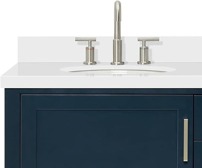 ARIEL Bayhill 72-inch Bathroom Vanity with Sink,Solid Wood, 1.5-inch Pure White Quartz Countertop & Backsplash, Double Oval Porcelain Sink, 2 Soft Closing Doors, 3 Dovetail Drawers, Midnight Blue
