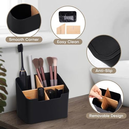 Ayswupt Toothbrush Holders for Bathrooms,Electric Toothbrush and Toothpaste Holder with Divider for Bathroom Countertop Organizer,Toothbrush Caddy for Kids Family Counter Vanity Storage Black