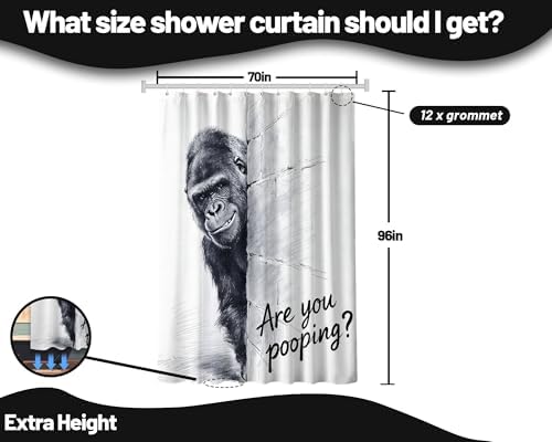 Extra Tall Shower Curtain XL Black and White Monkey, 70 x 96 Inchs