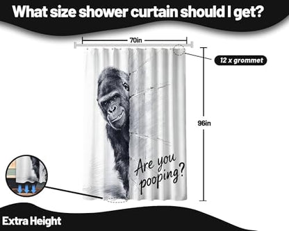 Extra Tall Shower Curtain XL Black and White Monkey, 70 x 96 Inchs