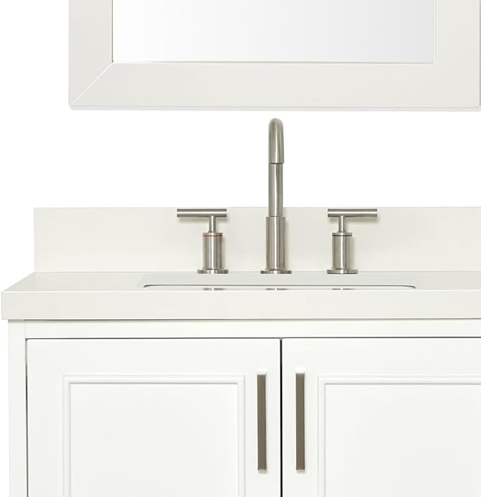 ARIEL Stafford 84-inch Bathroom Vanity with Sink,Solid Wood, 1.5-inch Pure White Quartz Countertop & Backsplash, Double Rectangular Porcelain Sink, 5 Soft Closing Doors, 6 Dovetail Drawers, White