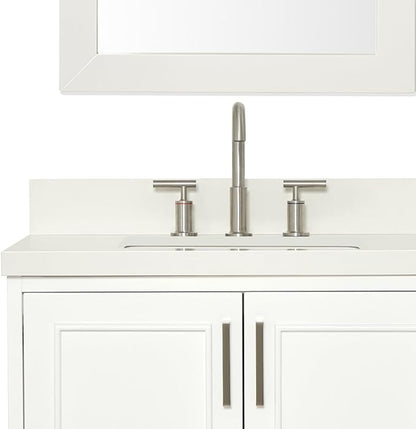 ARIEL Stafford 84-inch Bathroom Vanity with Sink,Solid Wood, 1.5-inch Pure White Quartz Countertop & Backsplash, Double Rectangular Porcelain Sink, 5 Soft Closing Doors, 6 Dovetail Drawers, White