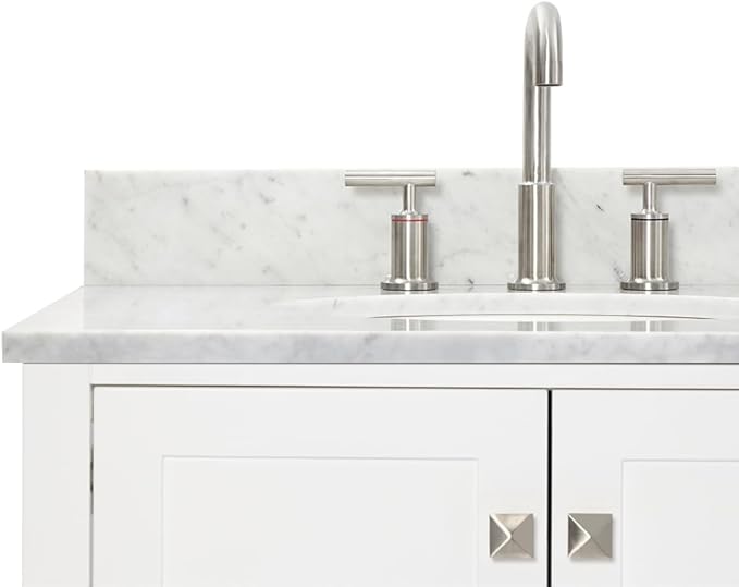 ARIEL Cambridge 72-inch Bathroom Vanity with Sink,Solid Wood, 0.75-inch Italian Carrara Marble Countertop & Backsplash, Double Oval Porcelain Sink, 4 Soft Closing Doors, 6 Dovetail Drawers, White