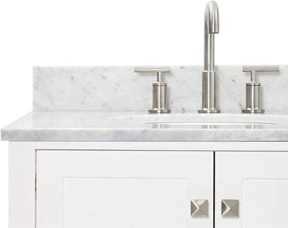 ARIEL Cambridge 72-inch Bathroom Vanity with Sink,Solid Wood, 0.75-inch Italian Carrara Marble Countertop & Backsplash, Double Oval Porcelain Sink, 4 Soft Closing Doors, 6 Dovetail Drawers, White