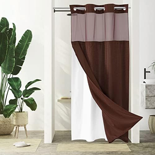 Gibelle No Hook Cloth Brown Shower Curtain with Liner, 36x74