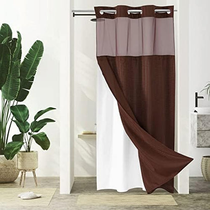 Gibelle No Hook Cloth Brown Shower Curtain with Liner, 36x74