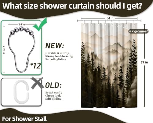 Dark Brown Forest Stall Shower Curtain, 54X72 in Narrow Small, Mountain