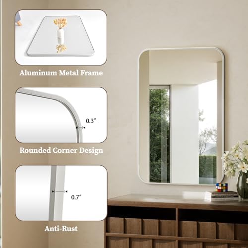 BEAUTYPEAK 20" x 28" Silver Wall Mounted Bathroom Mirror