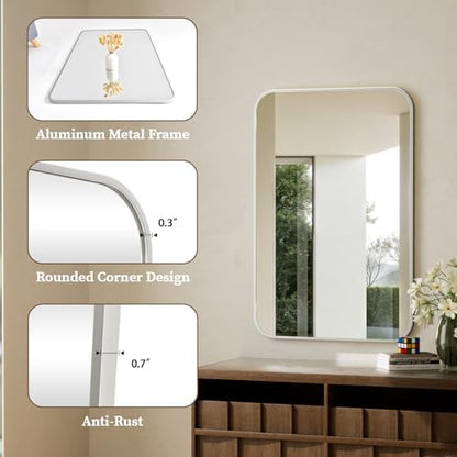 BEAUTYPEAK 20" x 28" Silver Wall Mounted Bathroom Mirror