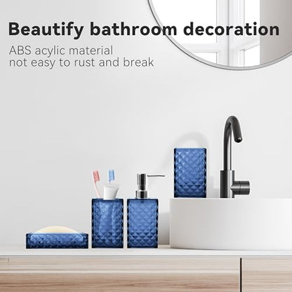 4 PCS Blue Bathroom Accessory Set,Plastic Bathroom Accessories Sets