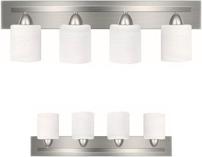 4-Light Bathroom Vanity Bar Light Fixture - Brushed Nickel | Modern Frosted glass shades with E26 socket. Matte Wall sconce lighting perfect over mirror, kitchen, hallway, or entryway