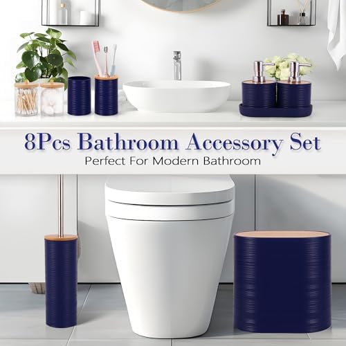 10 PCS Navyblue Bathroom Accessories Set with Trash Can Bathroom Accessory