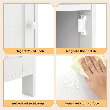 LDAILY Bathroom Cabinet, Freestanding Small Cabinet with Door, 3-Position Adjustable and Removable Shelf, Anti-Tipping Device, Wooden Floor Organizer for Bathroom, Kitchen, Office (White)