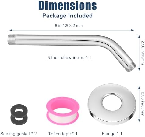 Shower Arm with Flange, 8 Inch, Chrome