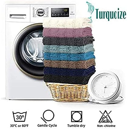 2-Piece Bathroom Rug Set with U-Shaped Mat, Soft Absorbent Chenille, Ivory