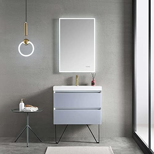 Blossom 30 inch LED Lighted Bathroom Vanity with Acrylic Sink | Wall Mounted Vanity with Dimmable LED Lights | Modern Floating Design for Small Bathrooms | 30" w/Acrylic Sink, Light Grey