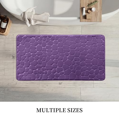 YIHOUSE Memory Foam Runner Rug, Cobblestone Bathroom Runner Rugs Super Water Absorbent Bath Mats for Bathroom Machine Washable Bath Rugs for Hallway Bedroom Laundry Room(20 x 47,Eggplant)