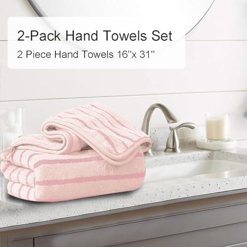 2 Piece Pink Cabana Stripe Hand Towels for Bathroom 16"x31" Ultra Soft Breathable Hand Face Towels Highly Absorbent 600GSM Towels Quick Dry Beach Chair Towel for Spa Gym Hotel Travel Camp