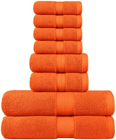 BY LORA 8-Pc Cotton Towel Set, Quick Dry Hotel Bath Hand Washcloths, Orange