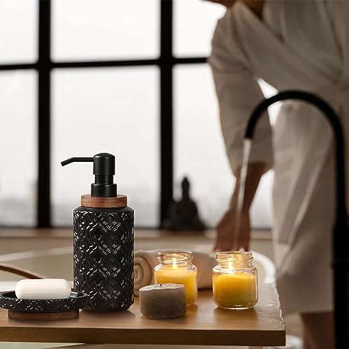 RQYIXI Ceramic Bathroom Accessories Set,Black,4 Piece,Embossed Design
