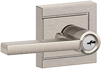 SCHLAGE F51A LAT 619 ULD Latitude Keyed Entry Lever with Upland Trim, Satin Nickel
