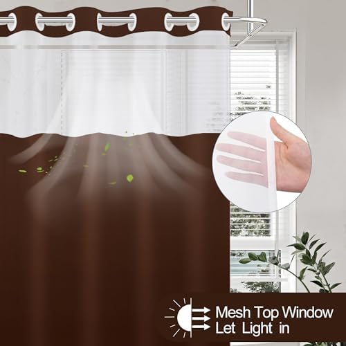 No Hook Shower Curtain and Liner for Bathroom, Ombre Dark Brown, 71" x 74"
