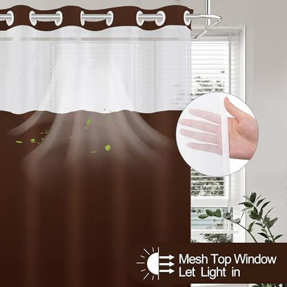 No Hook Shower Curtain and Liner for Bathroom, Ombre Dark Brown, 71" x 74"