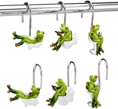 Roowest 12 Pcs Frog Shower Curtain Rings, Green Cute Stainless Steel
