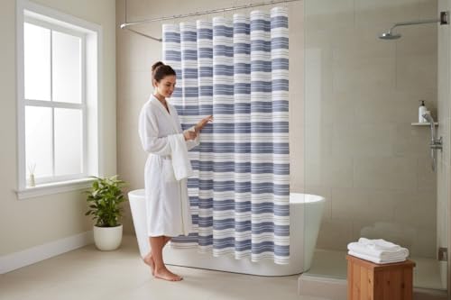 Serafina Home Nautical Striped Blue and White Fabric Shower Curtain: