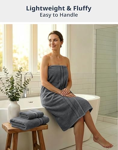LANE LINEN Large Bath Towel Set Absorbent Quick Dry 100% Cotton - Cool Grey