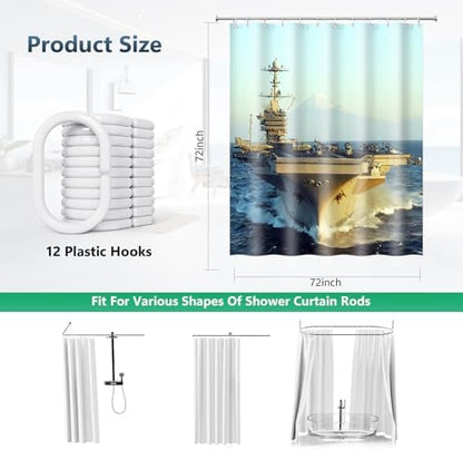 US Navy Aircraft Carrier Military Shower Curtain with Hooks 72 x 72 Inches