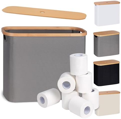 efluky Toilet Paper Storage, Toilet Paper Basket with Lid Organizer for Bathroom, Free Standing Holder with Storage, Grey